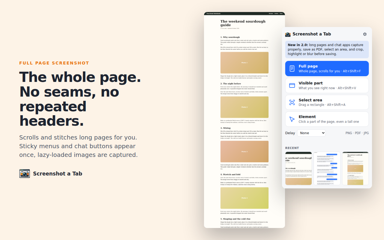 Screenshot a Tab capturing a long article as one image